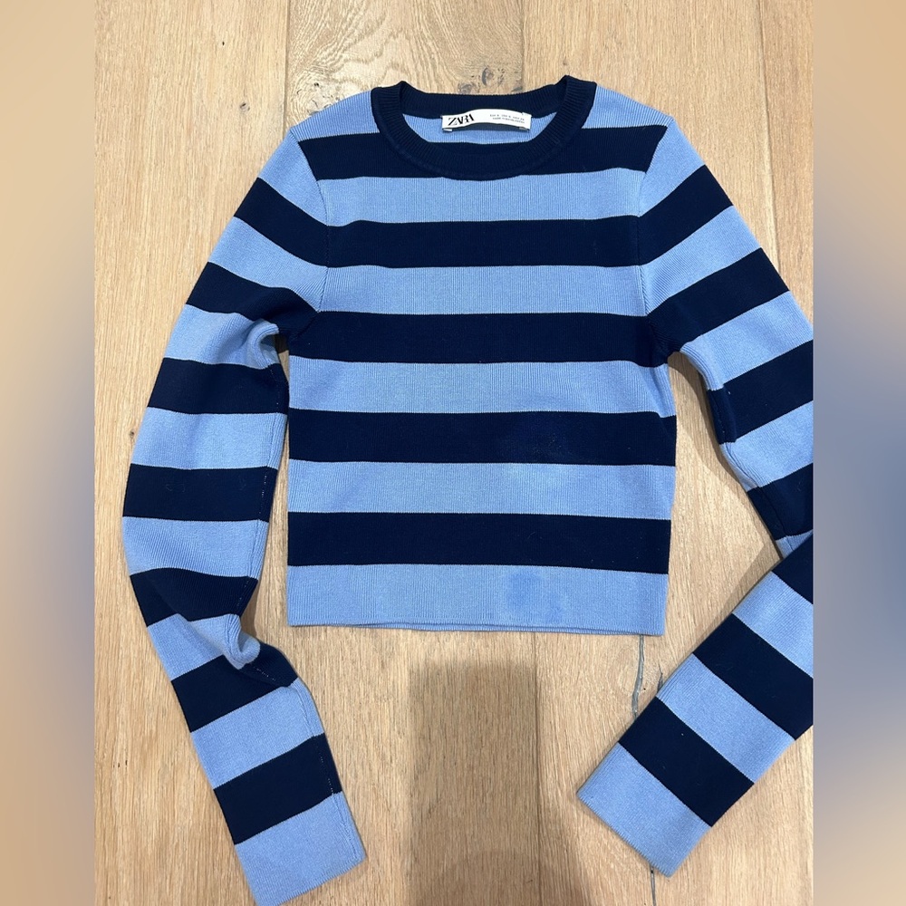 Zara knit long sleeve cropped striped top